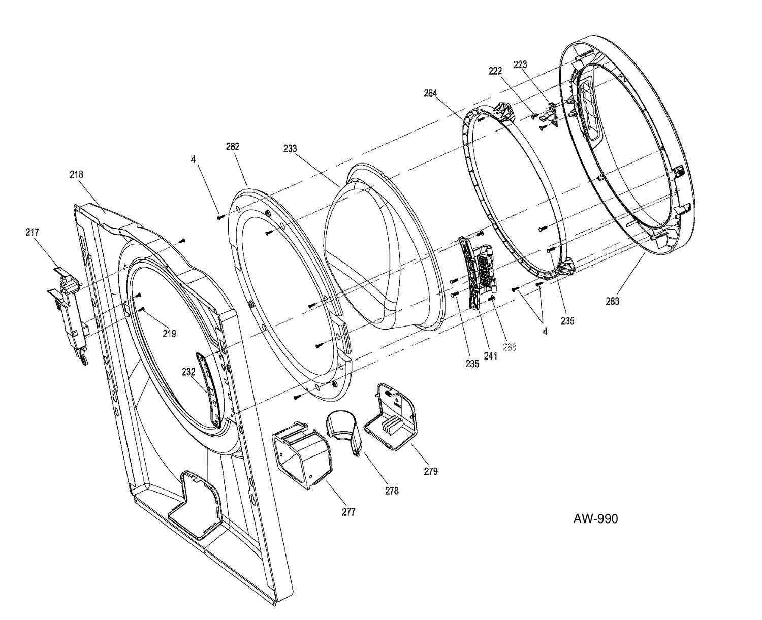 DOOR & FRONT PANEL Diagram and Parts List for GFWH1405D0MP  General Electric Washer