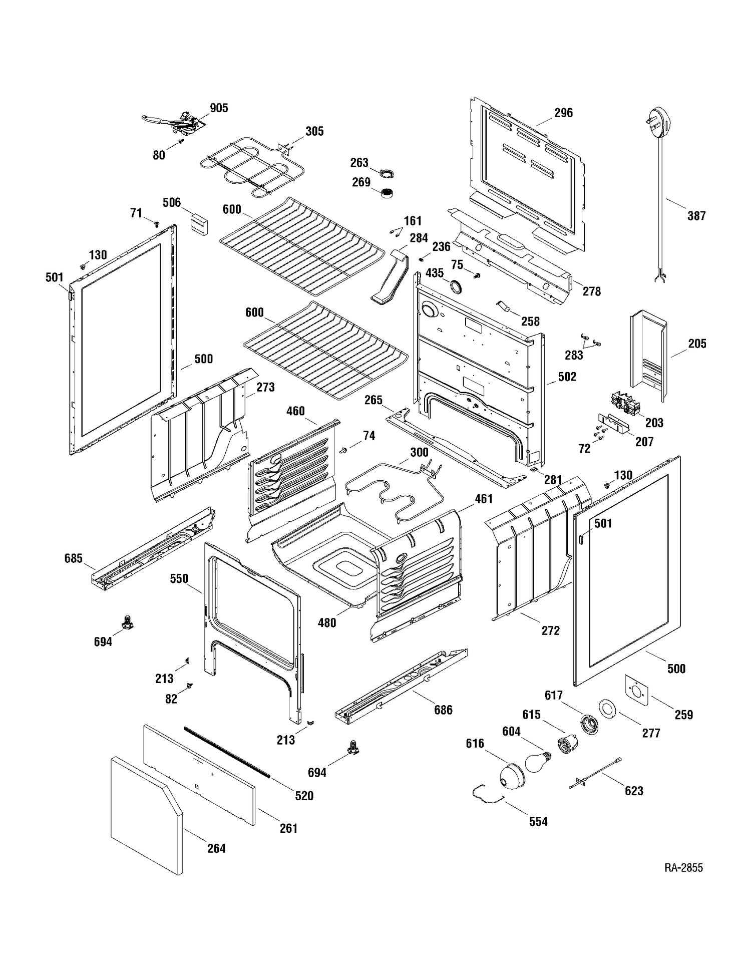 BODY PARTS Diagram and Parts List for JCBP70DP1WW  General Electric Range