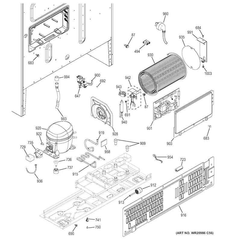 Machine Compartment Diagram and Parts List for CFE28USHBSS  General Electric Refrigerator