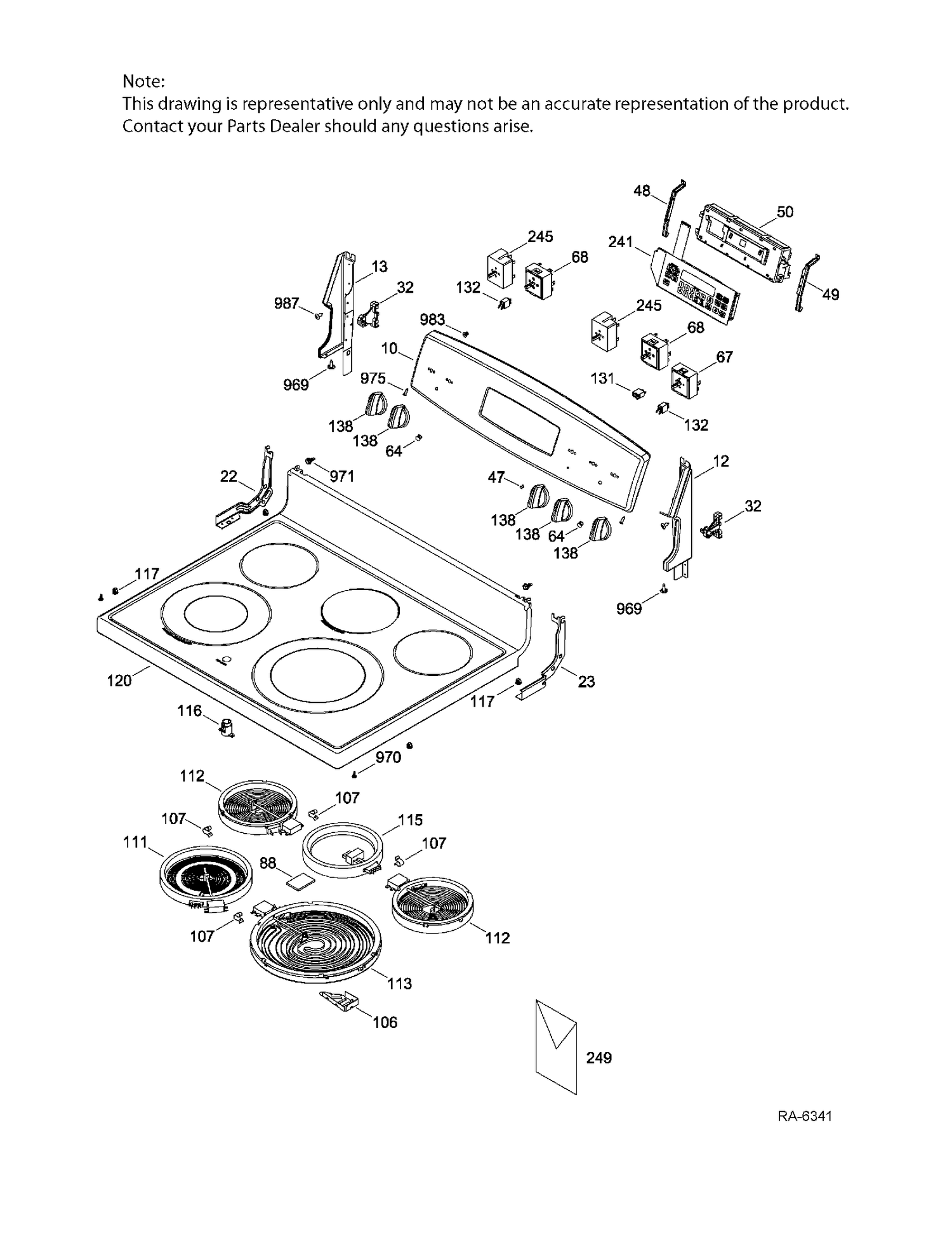 CONTROL PANEL & COOKTOP Diagram and Parts List for JCB840DF2WW  General Electric Range