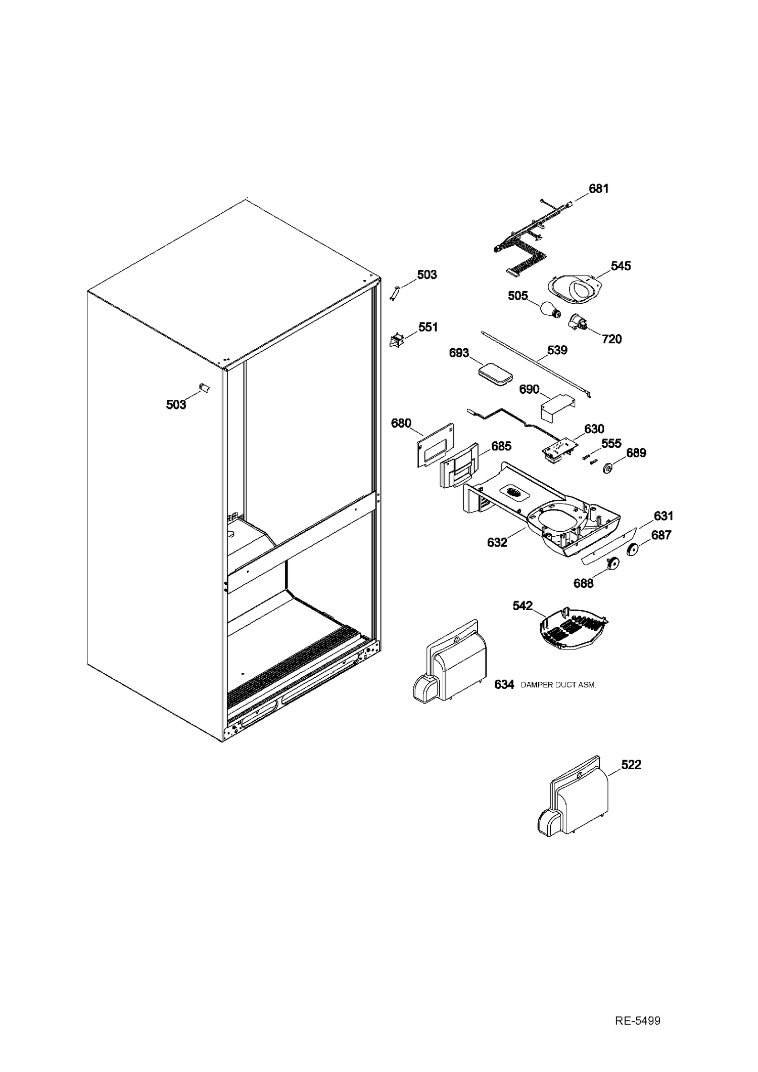 FF FUNCTIONAL PARTS Diagram and Parts List for GBR20DSEARBB  General Electric Refrigerator