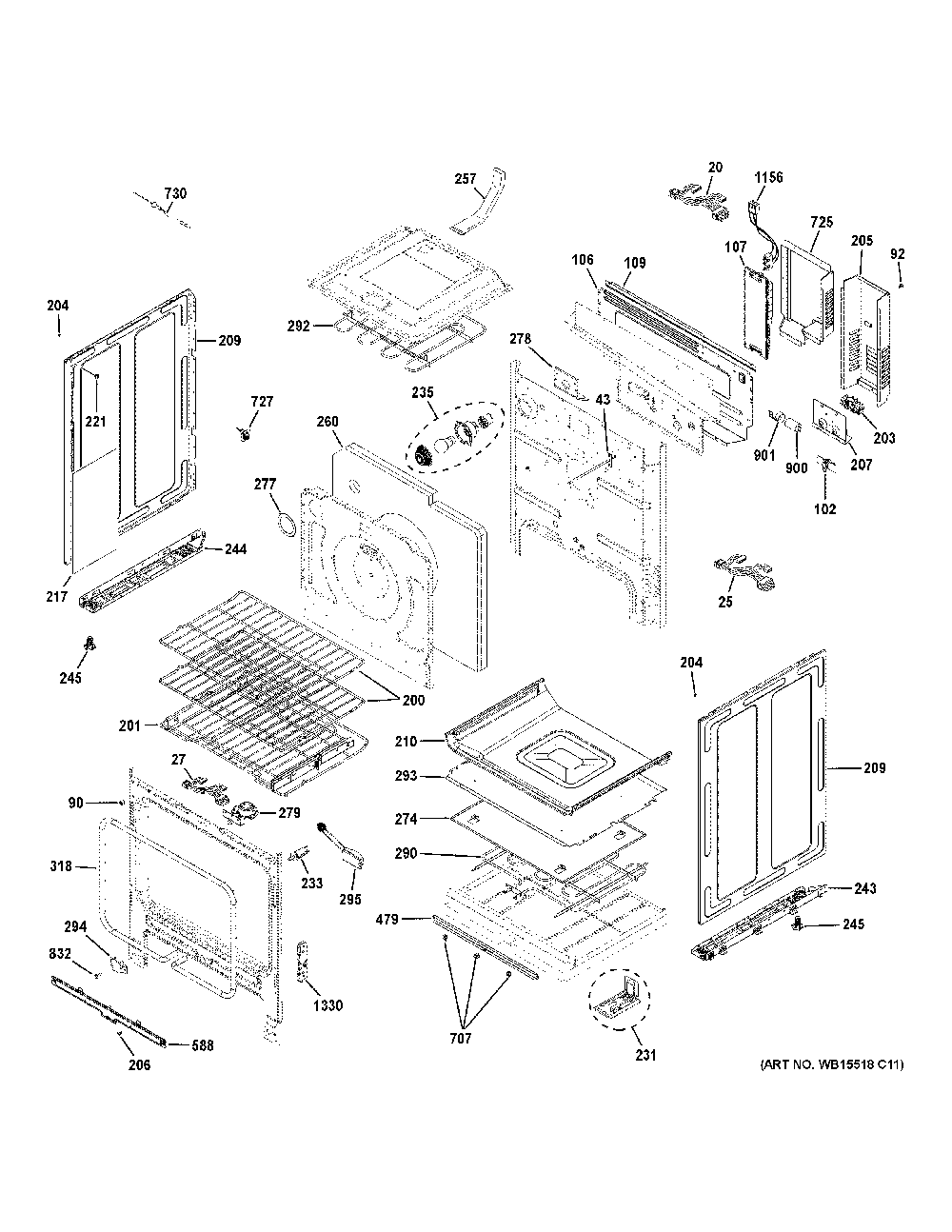 Body Parts Diagram and Parts List for CHS90XP2M2S1  General Electric Range