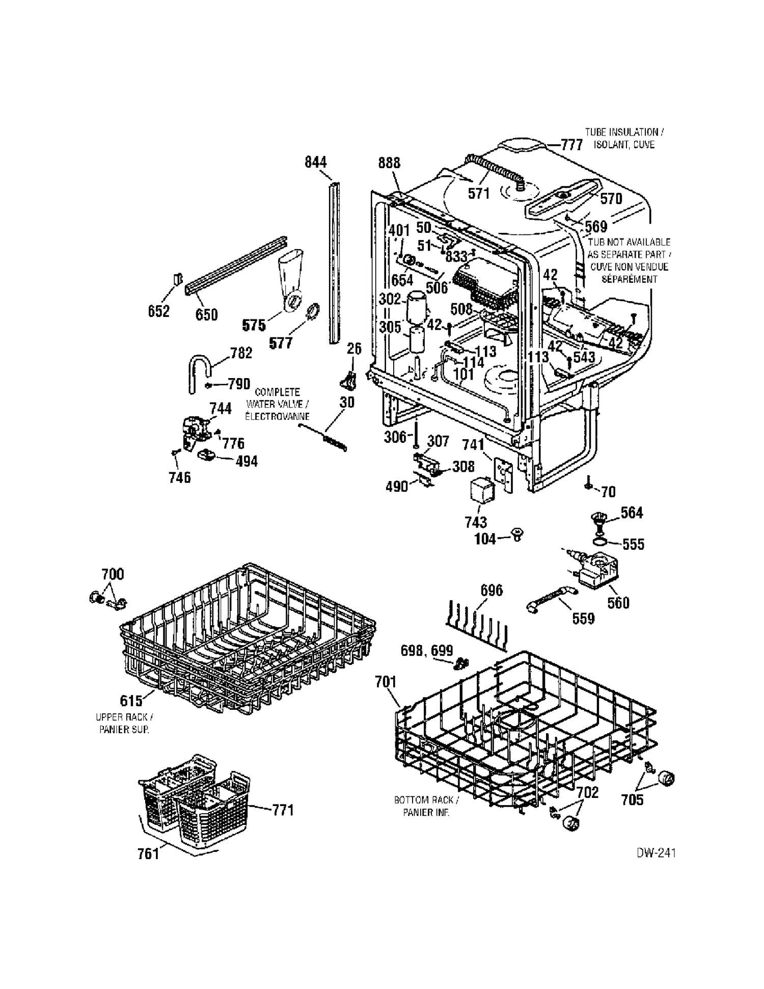 BODY PARTS Diagram and Parts List for 400611  General Electric Dishwasher