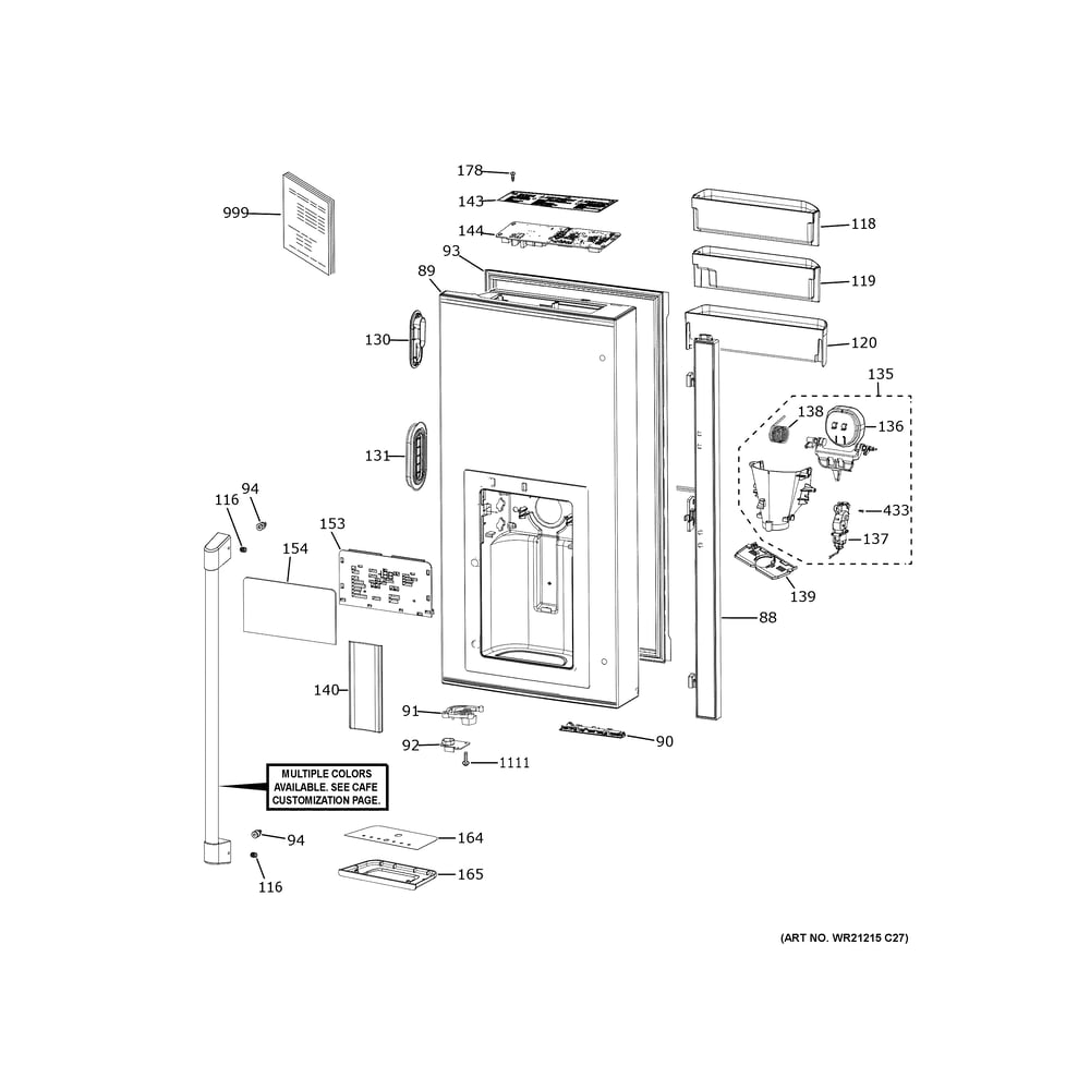 Dispenser Door Diagram and Parts List for CXE22DP2PJS1  General Electric Refrigerator