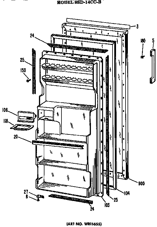 Door Diagram and Parts List for SSD14CCBRHA  Hotpoint Refrigerator
