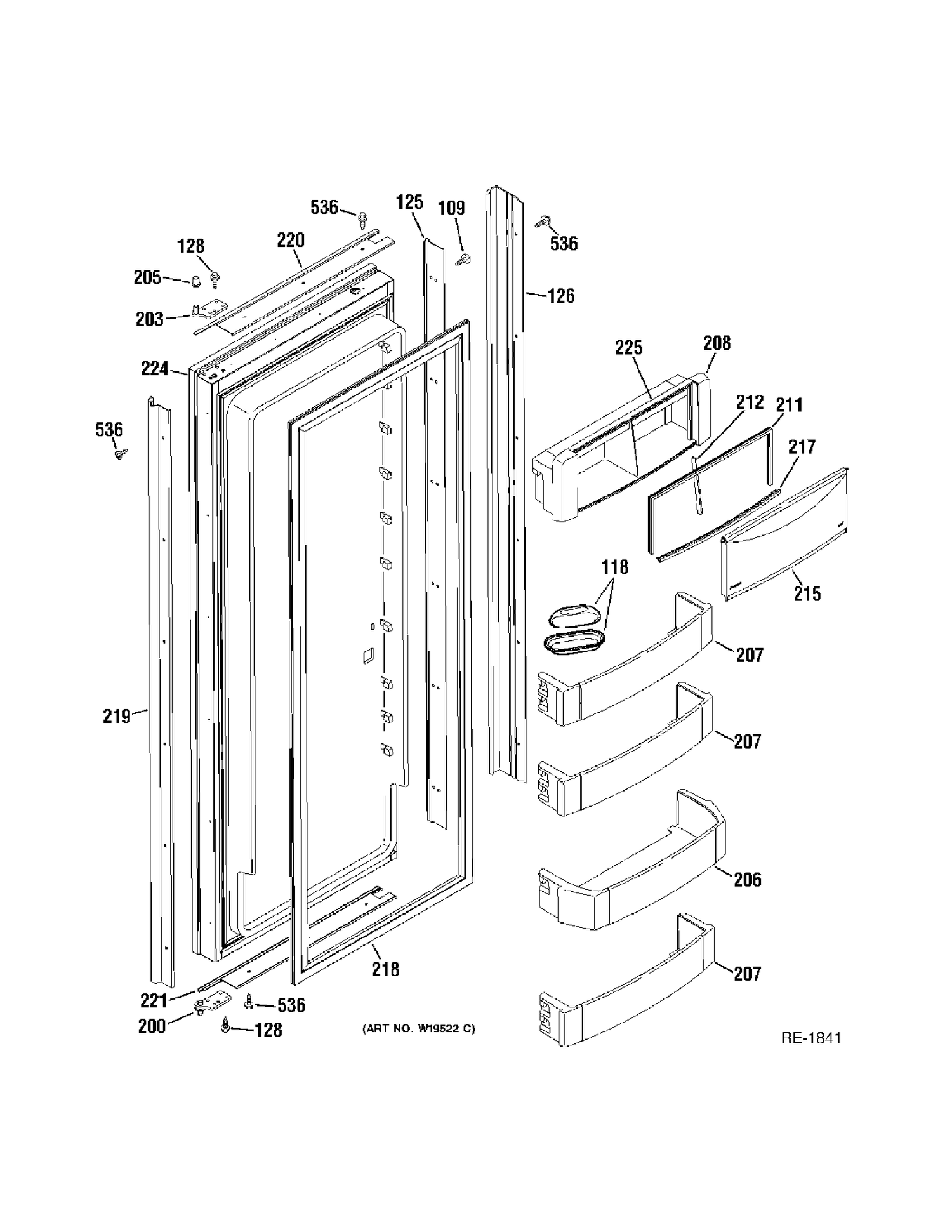 FF DOOR Diagram and Parts List for ZIS420NRK  General Electric Refrigerator