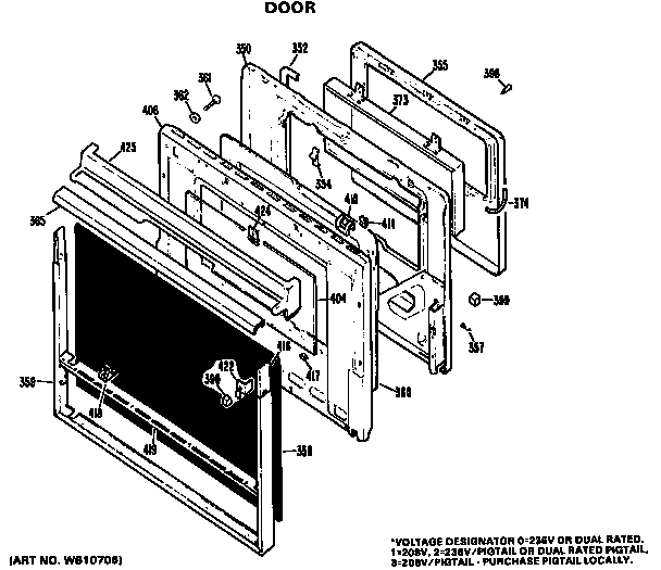 Door Diagram and Parts List for JKP27GJ3  General Electric Wall Oven
