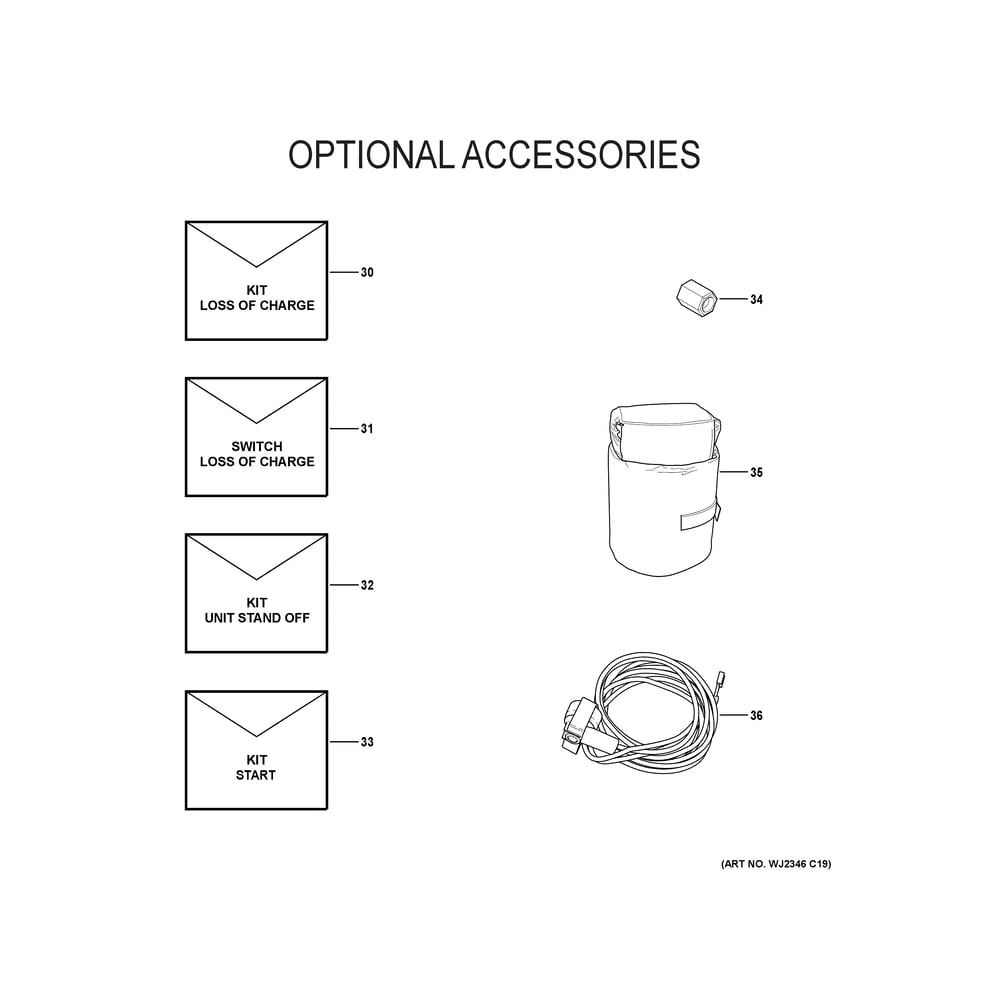 Optional Accessories Diagram and Parts List for NS17A48TA500A  General Electric Air Conditioner