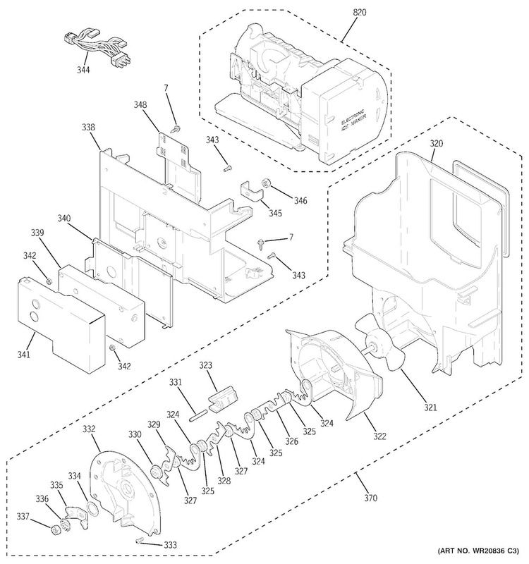 Ice Maker & Dispenser Diagram and Parts List for PFCS1RKZHSS  General Electric Refrigerator