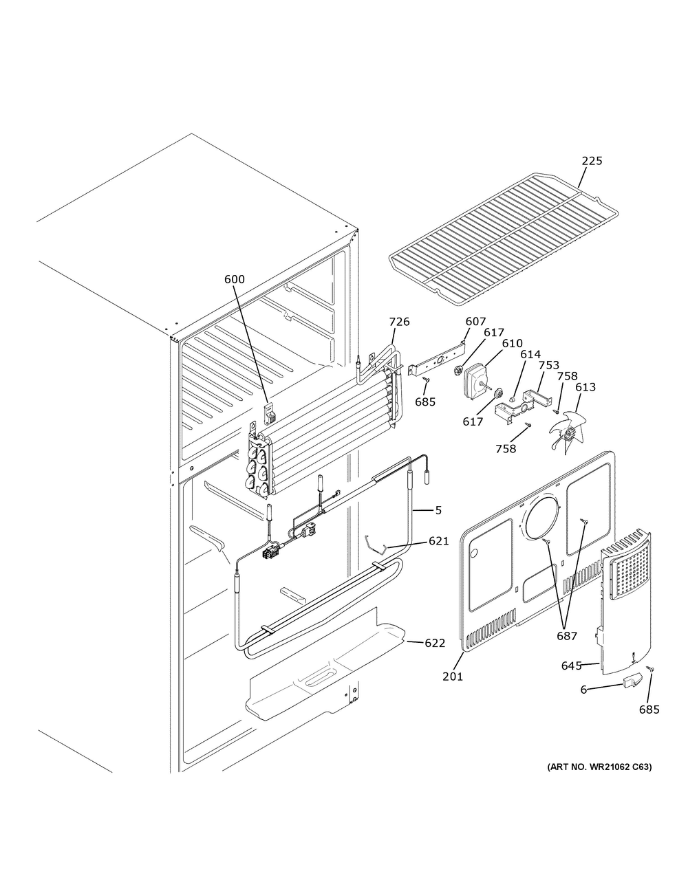 Freezer Section Diagram and Parts List for GIE18GTNGRBB  General Electric Refrigerator