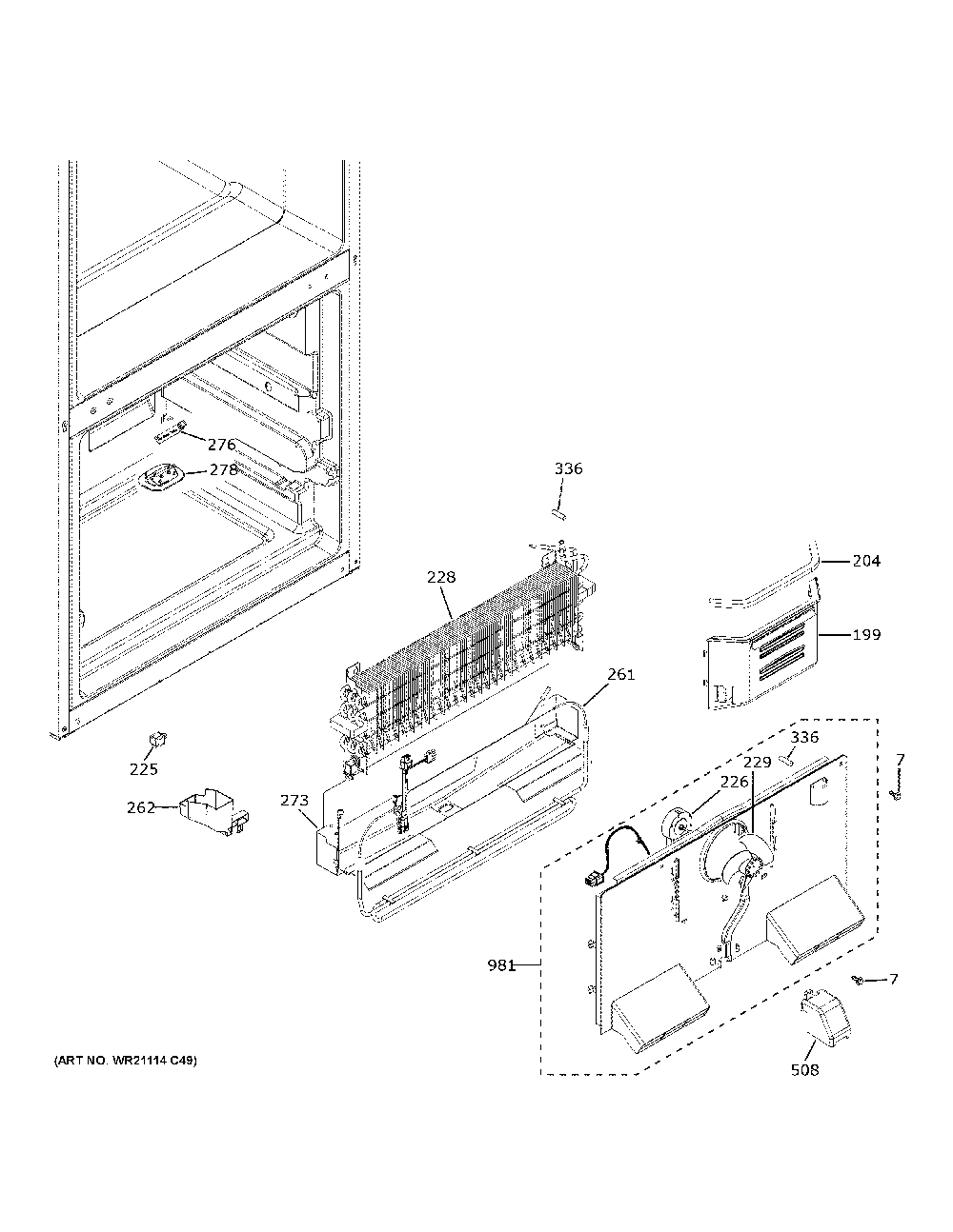 Freezer Section Diagram and Parts List for GBE21DGKVRWW  General Electric Refrigerator