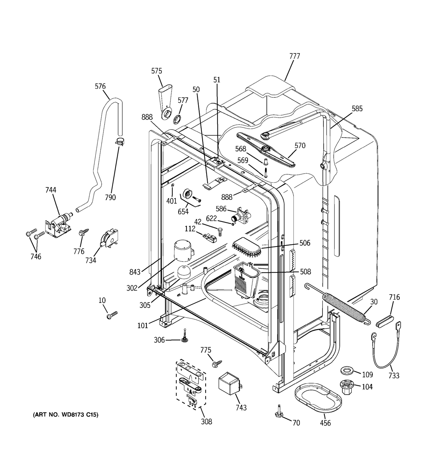 BODY PARTS Diagram and Parts List for 4071110  General Electric Dishwasher