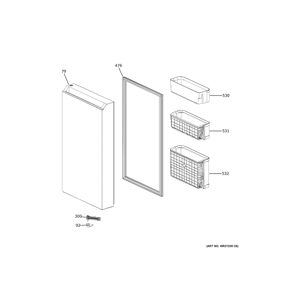 Freezer Door Diagram and Parts List for CHE23DM5WBS5  General Electric Refrigerator