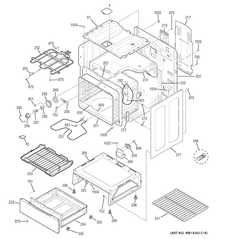 Body Parts Diagram and Parts List for JB350RF4SS  General Electric Range