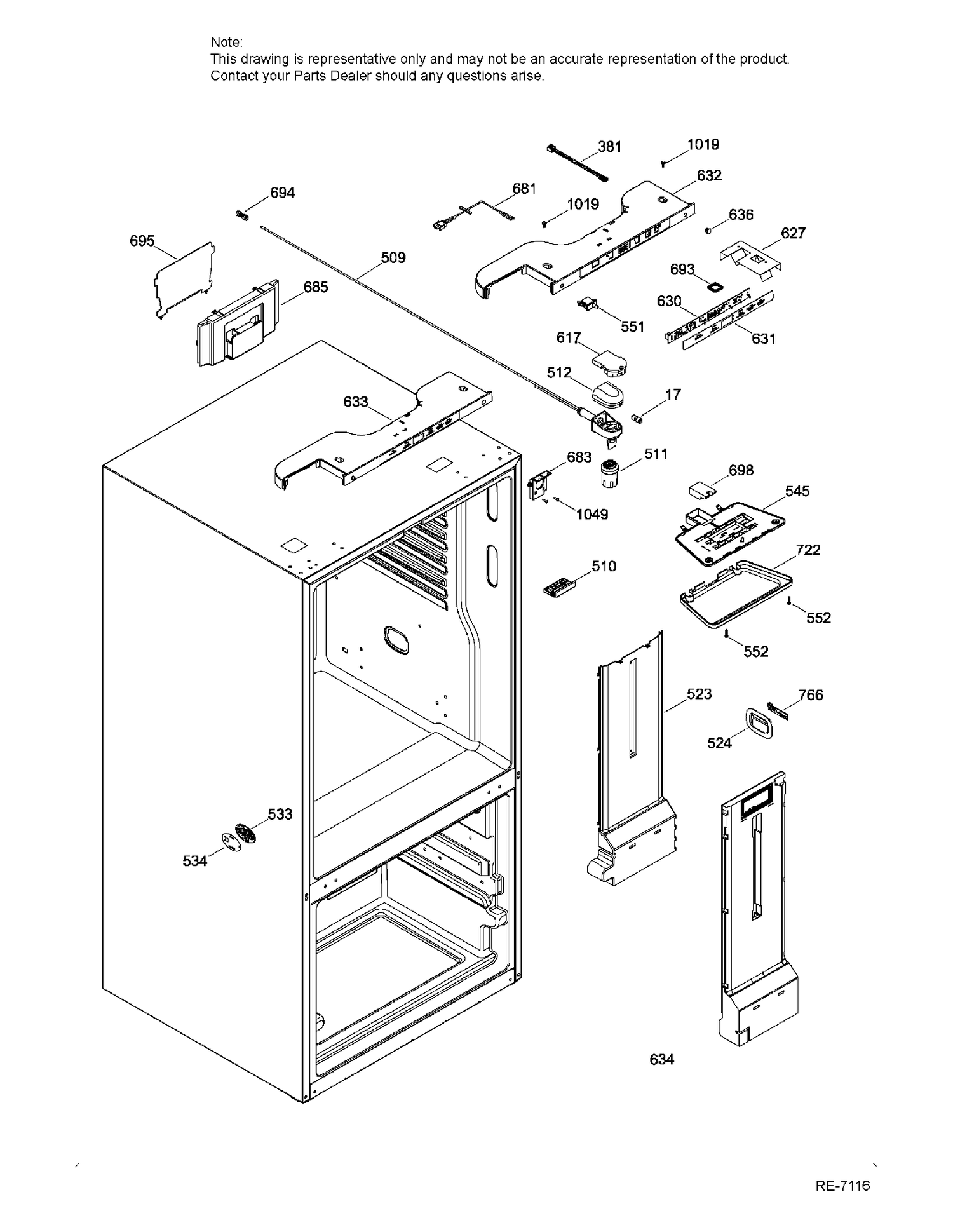 FUNCTIONAL PARTS FF Diagram and Parts List for PDE21KGKBKWW  General Electric Refrigerator