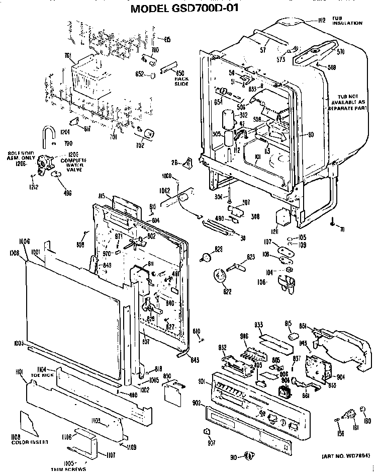 Tub/front/control Panel Diagram and Parts List for GSD700D-01  General Electric Dishwasher