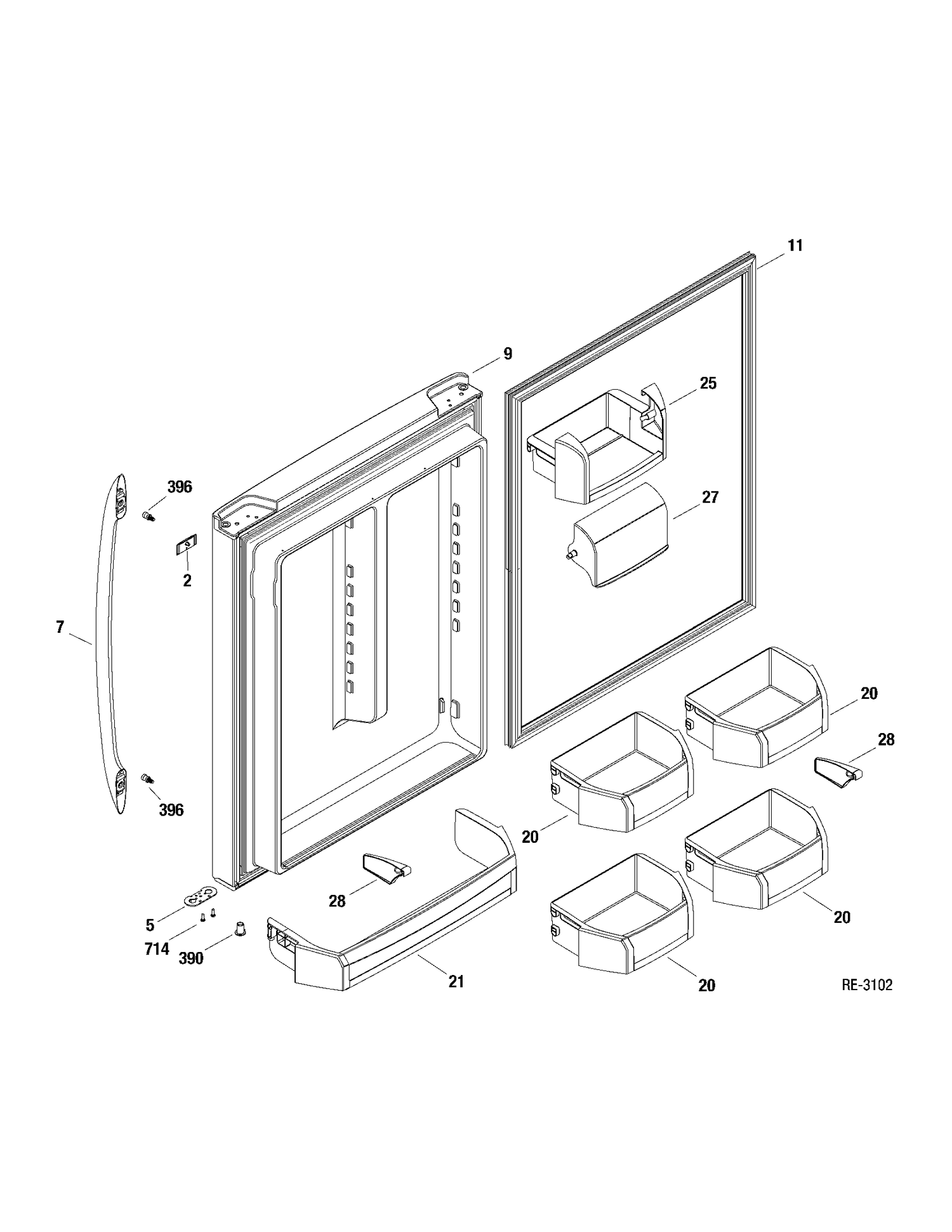 FF DOOR Diagram and Parts List for PDRS0MBXALSS  General Electric Refrigerator