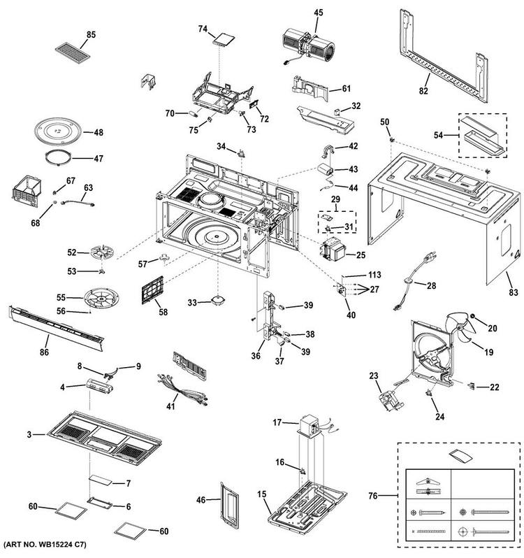 Oven Cavity Parts Diagram and Parts List for DVM7195DK1WW  General Electric Microwave