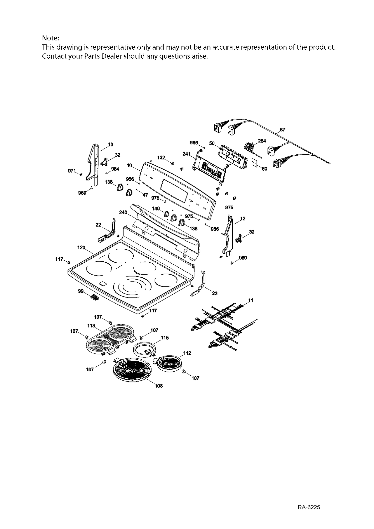 CONTROL PANEL & COOKTOP Diagram and Parts List for PCB980DF3WW  General Electric Range