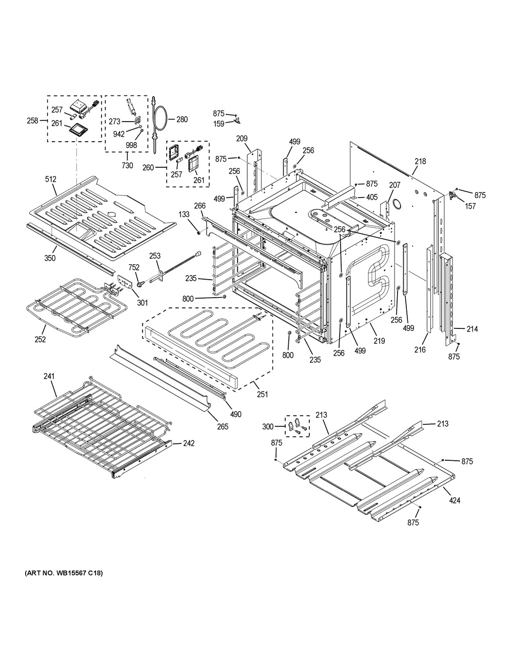 Lower Oven Diagram and Parts List for PT7550SF9SS  General Electric Wall Oven