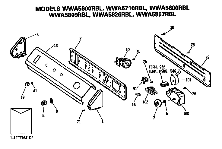 Backsplash Diagram and Parts List for WWA5600RBLWW  General Electric Washer