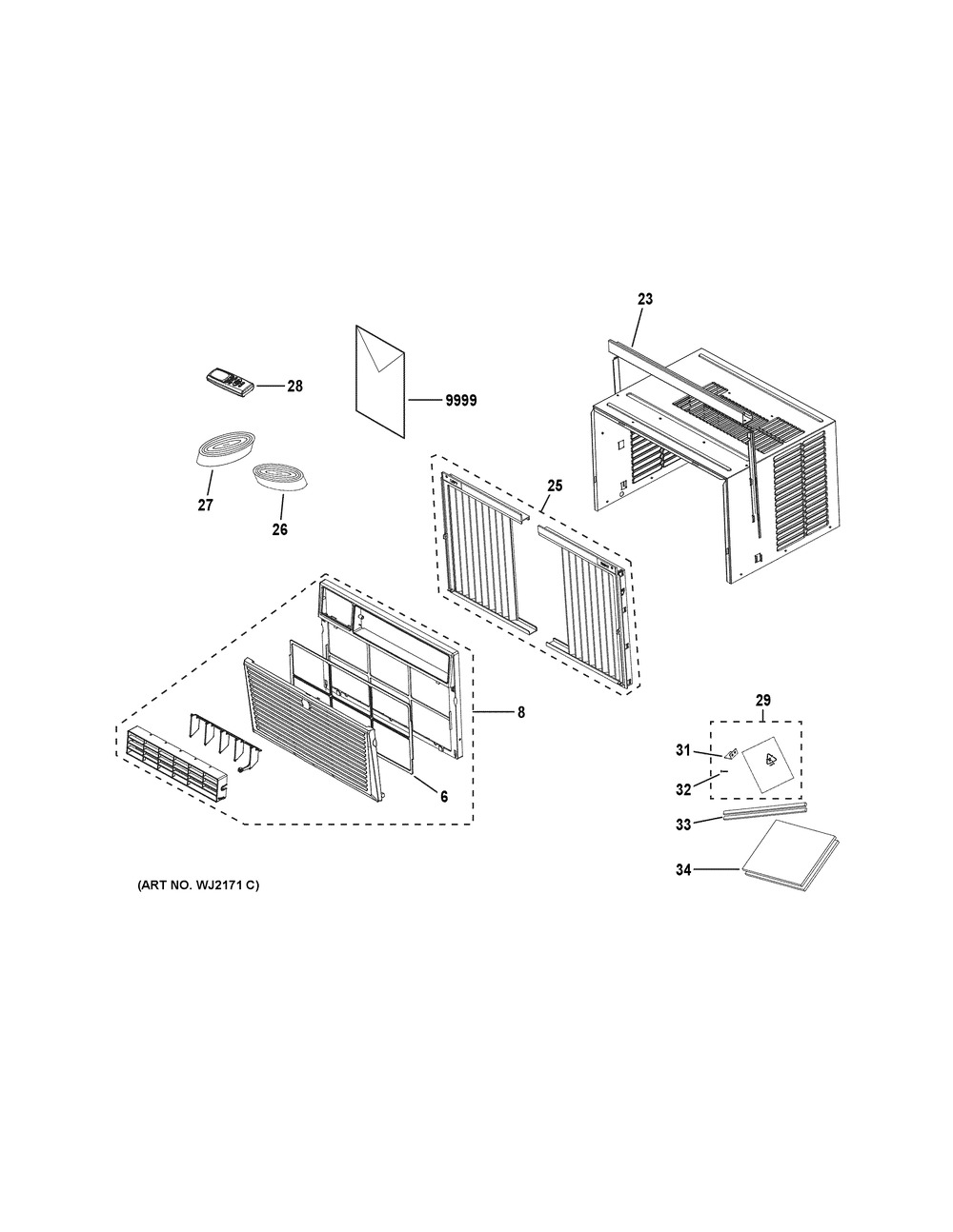 Room Air Conditioner Diagram and Parts List for AEW08LYL1  General Electric Air Conditioner