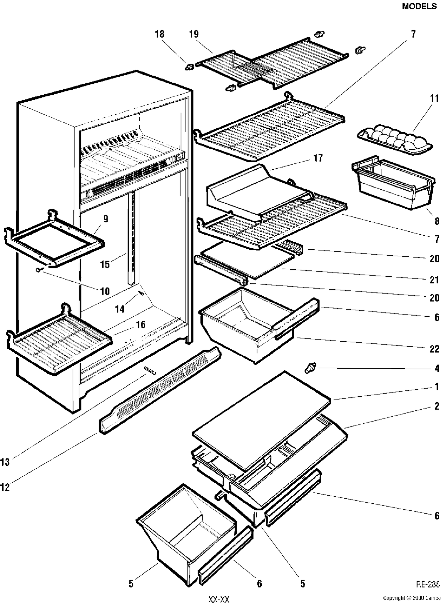 CABINET Diagram and Parts List for CRT1600LL-1  General Electric Refrigerator
