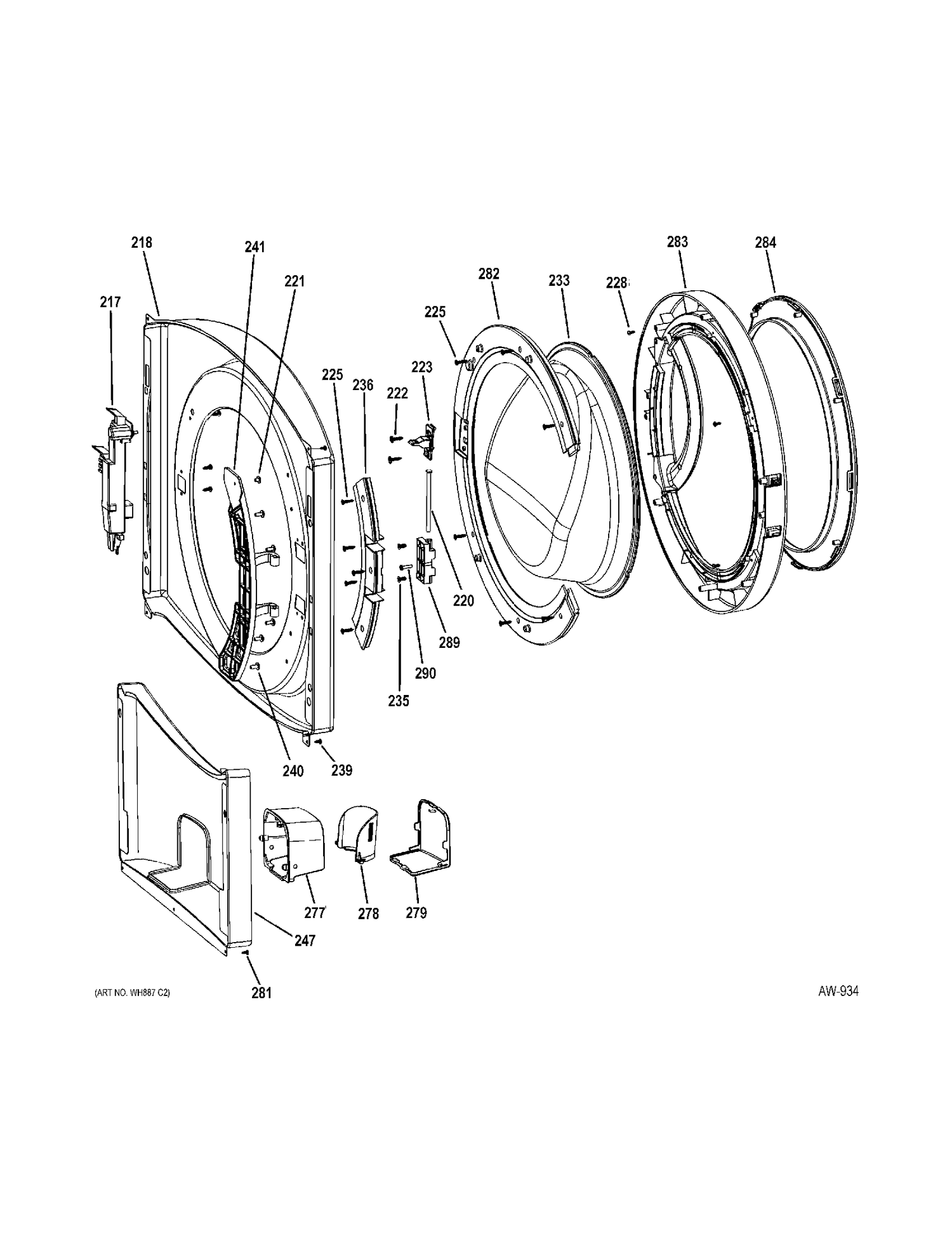 FRONT PANEL Diagram and Parts List for GCVH6400J2WW  General Electric Washer