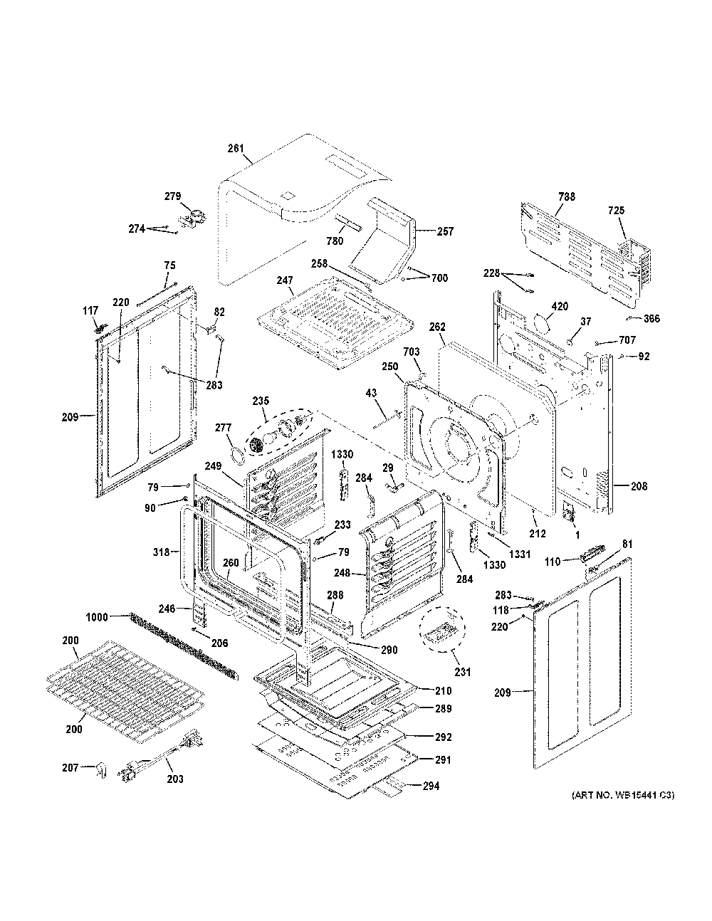 Body parts Diagram and Parts List for PGB911FEJ2DS  General Electric Range