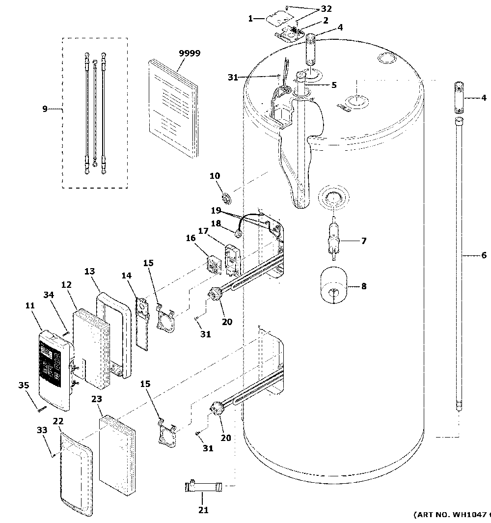 Water heater assembly Diagram and Parts List for GE30S12BLM01  General Electric Water Heater