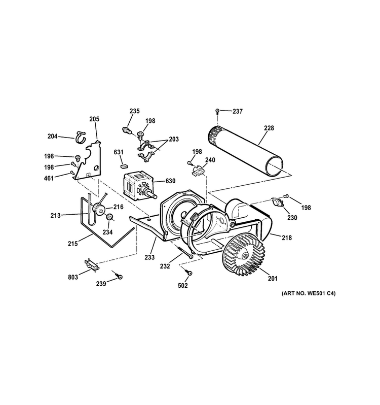 Blower & Motor Diagram and Parts List for GFDN110GD3WW  General Electric Dryer