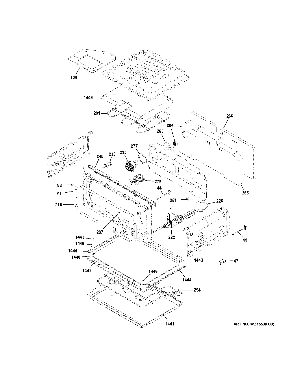Upper Oven Diagram and Parts List for PS96PZR1SS  General Electric Range
