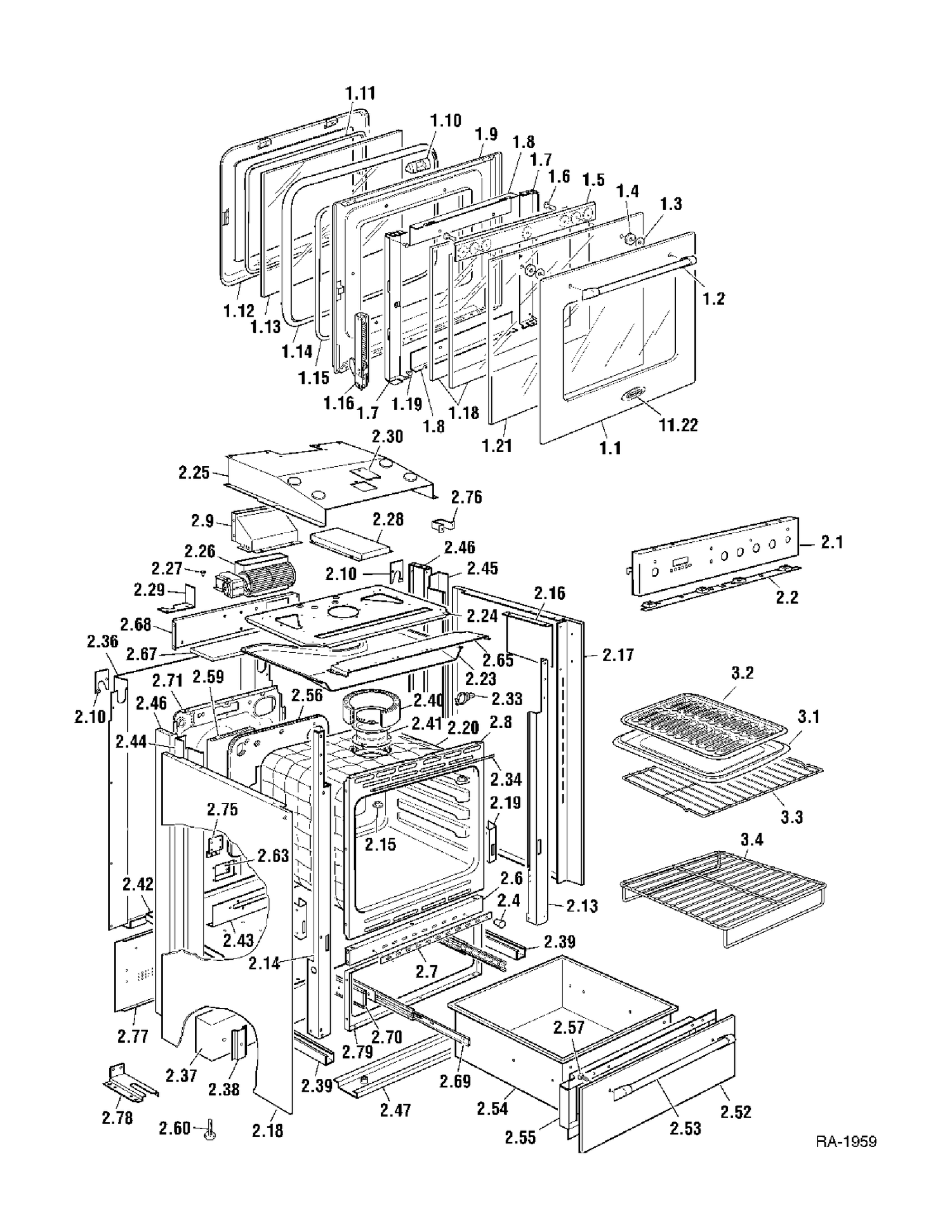 CABINET & DOOR Diagram and Parts List for CFSEE24K1SS  General Electric Range