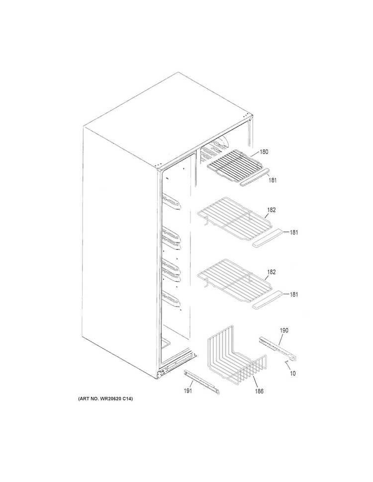 Freezer Shelves Diagram and Parts List for GSS23GSKECSS  General Electric Refrigerator