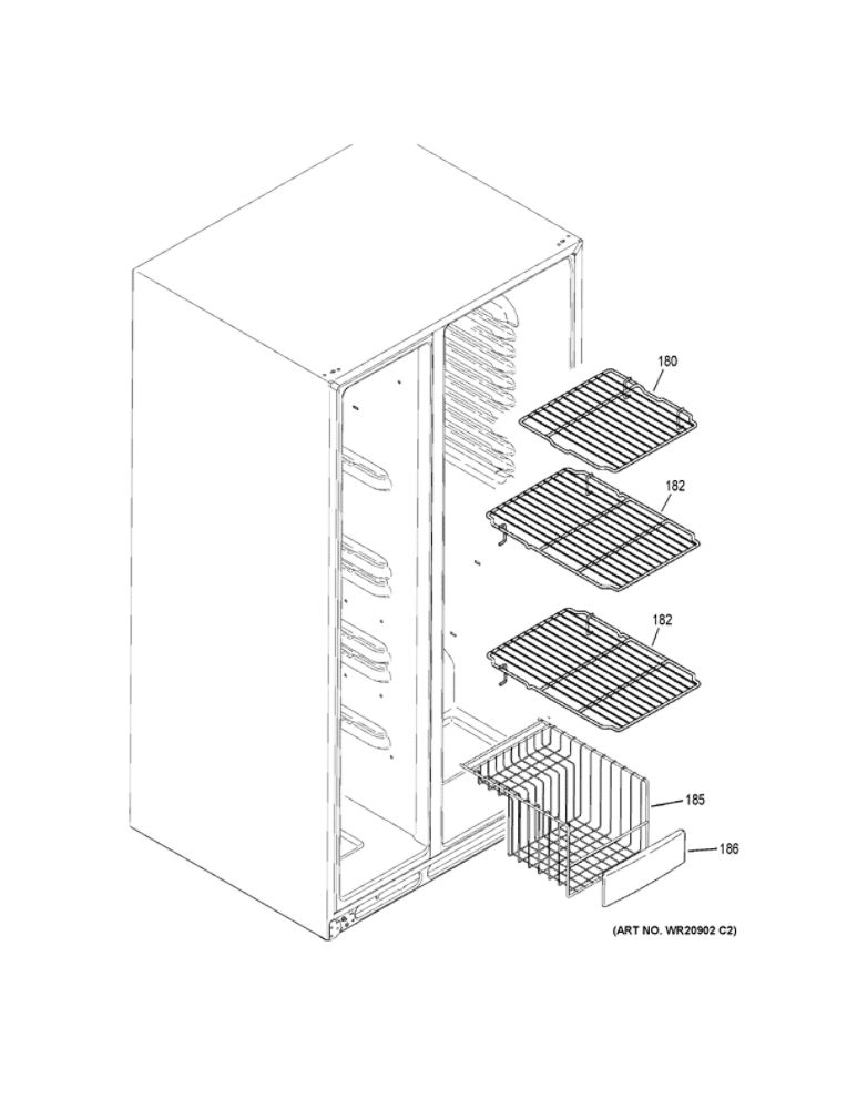 Freezer Shelves Diagram and Parts List for GSE25GGHHCWW  General Electric Refrigerator