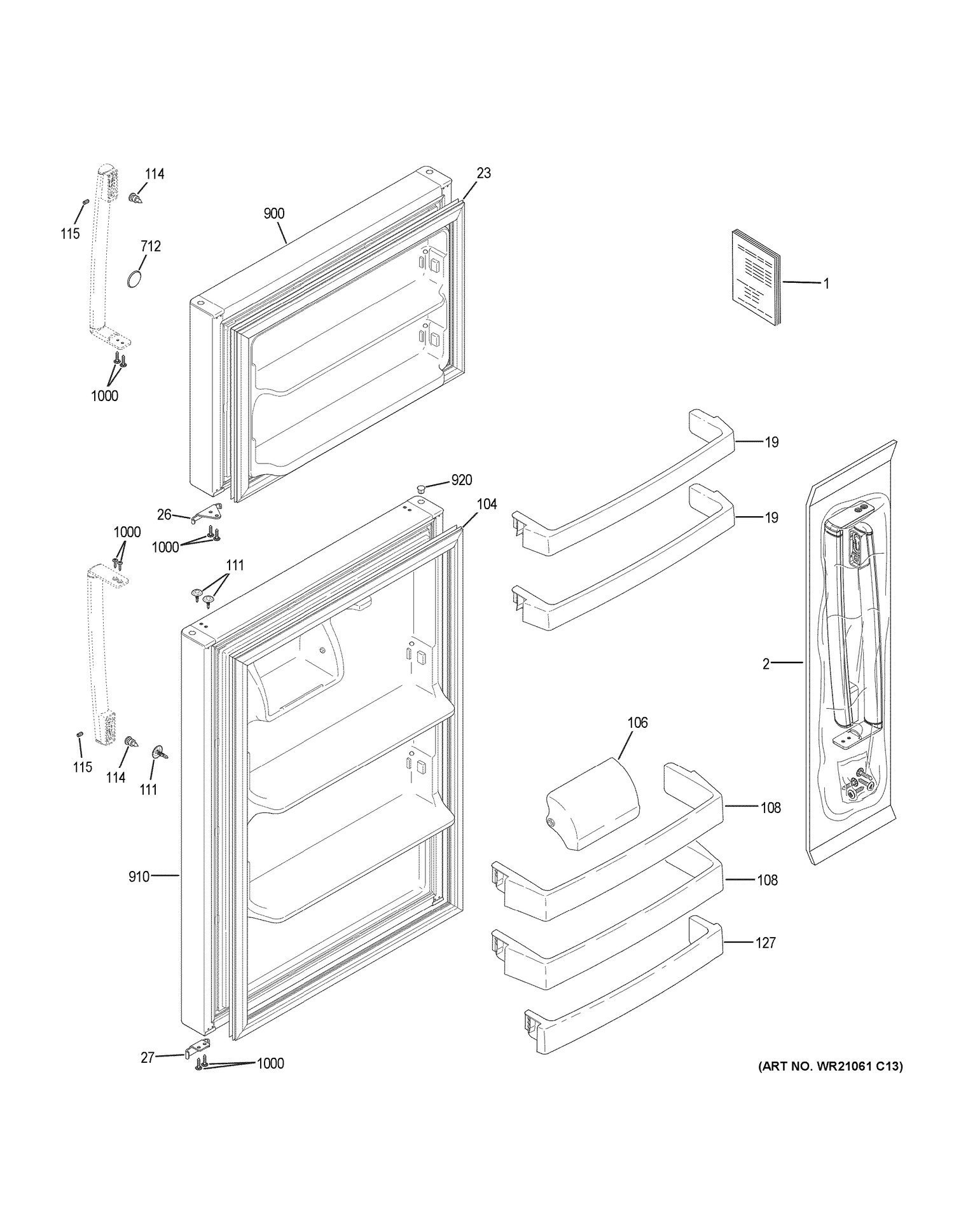 DOORS Diagram and Parts List for GTE18GSHLRSS  General Electric Refrigerator