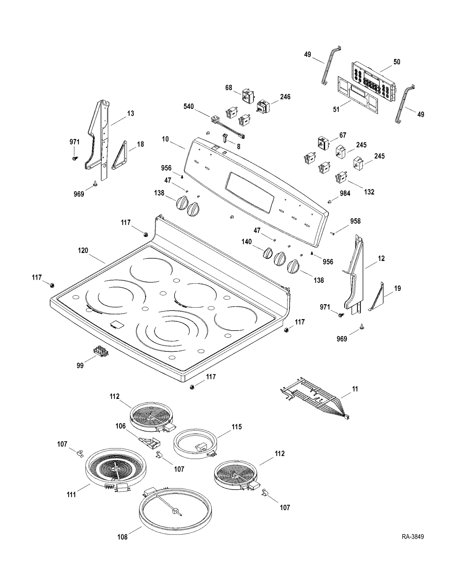 CONTROLS-COOKTOP Diagram and Parts List for PCB900DR1WW  General Electric Range