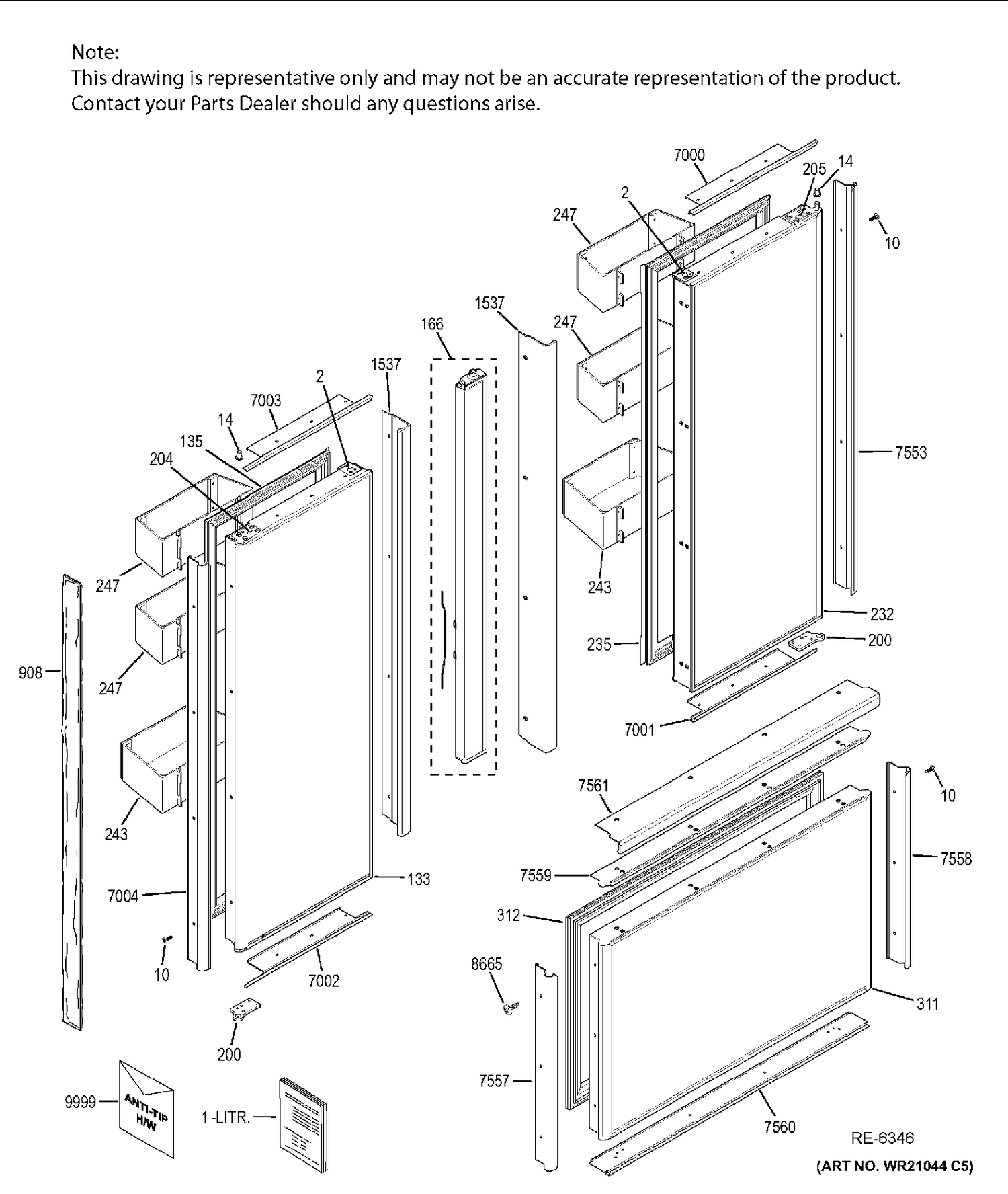 DOORS Diagram and Parts List for ZIP360NHA  General Electric Refrigerator