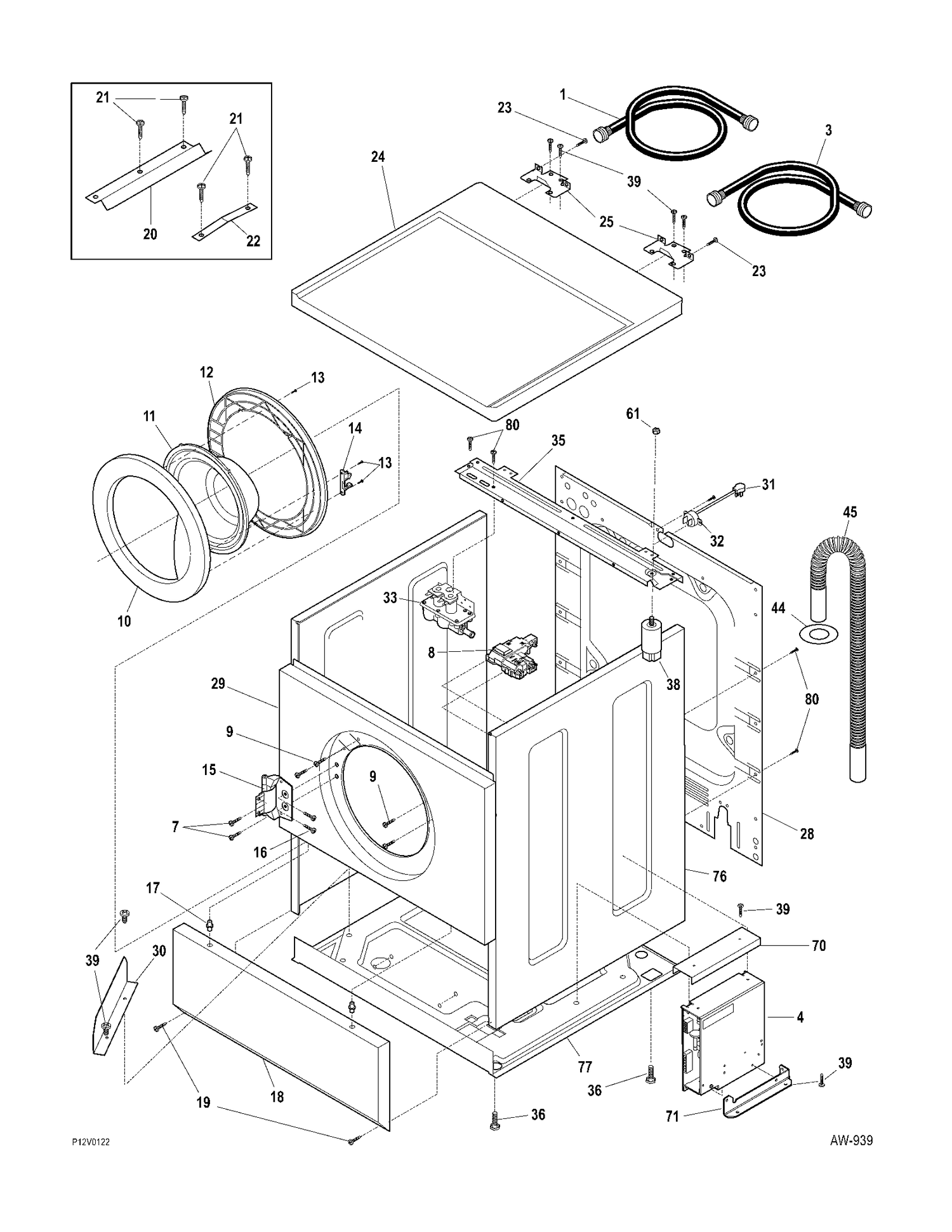 CABINET-TOP Diagram and Parts List for WCXH208H4WW  General Electric Washer