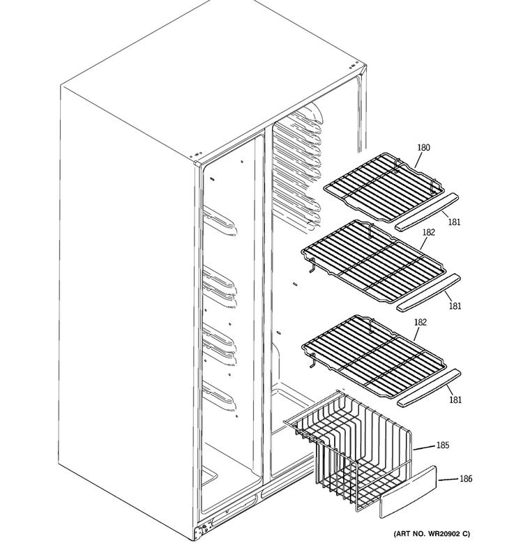 Freezer Shelves Diagram and Parts List for GSE25GGHBCWW  General Electric Refrigerator