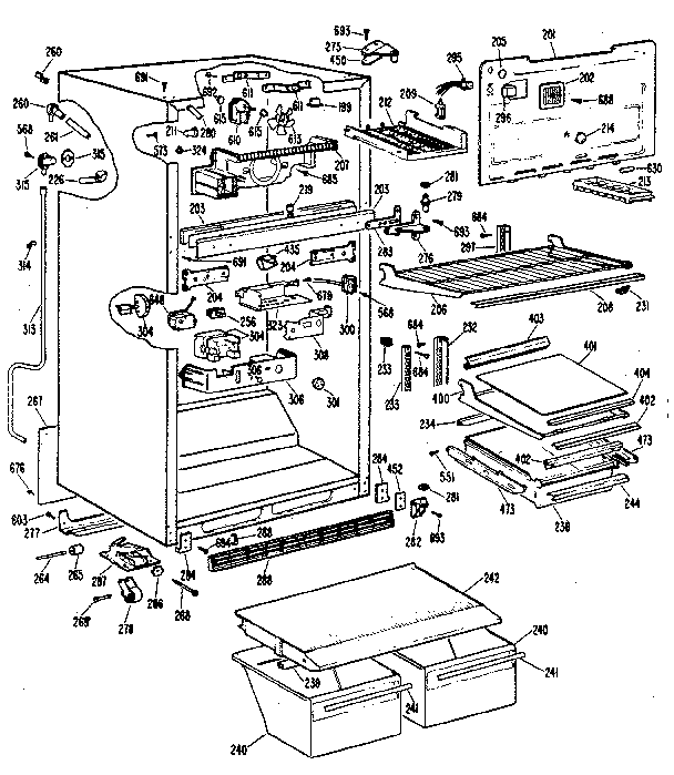 Cabinet Diagram and Parts List for TBX21KKB  General Electric Refrigerator