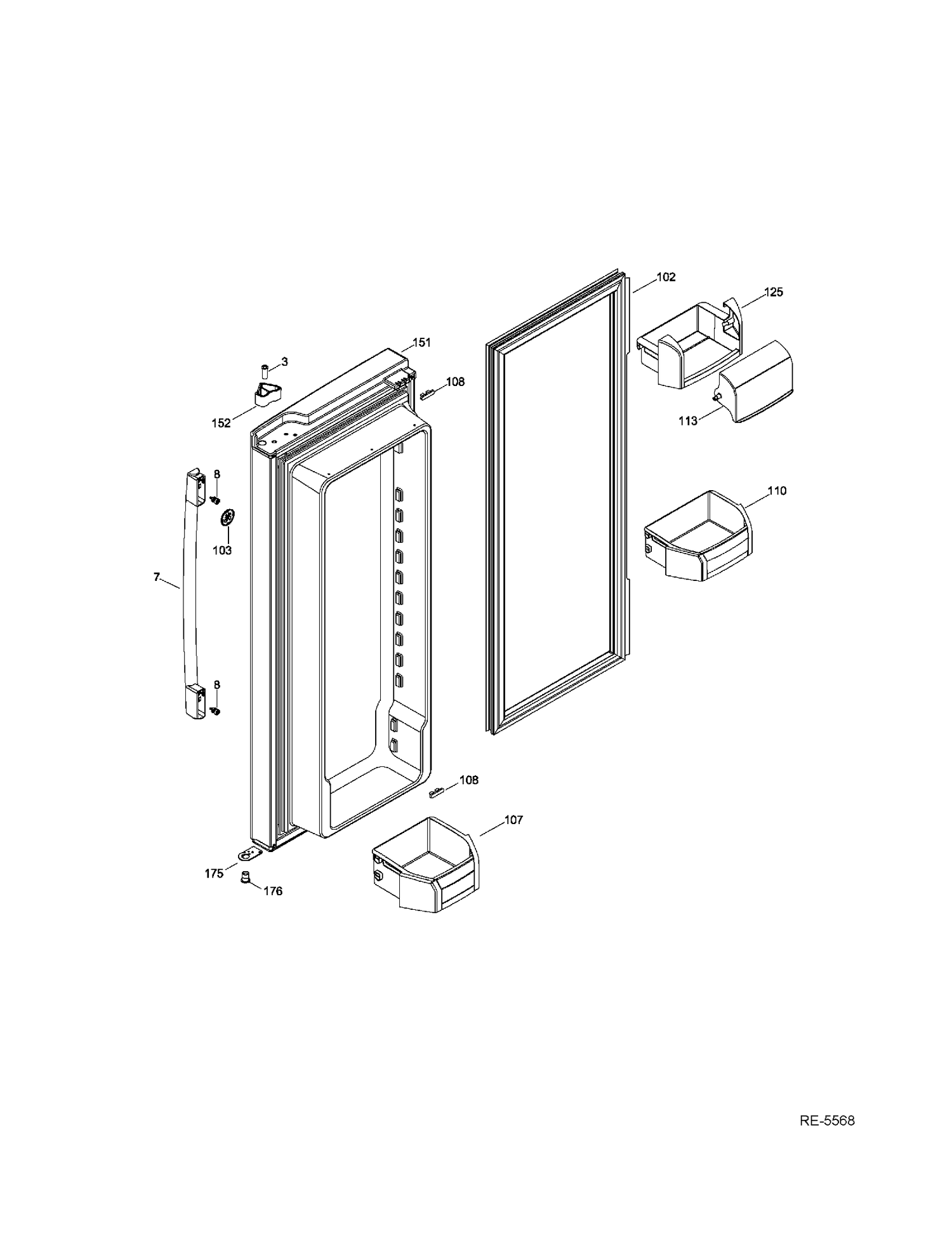 FF DOOR RIGHT Diagram and Parts List for PNR22LGEAFWW  General Electric Refrigerator