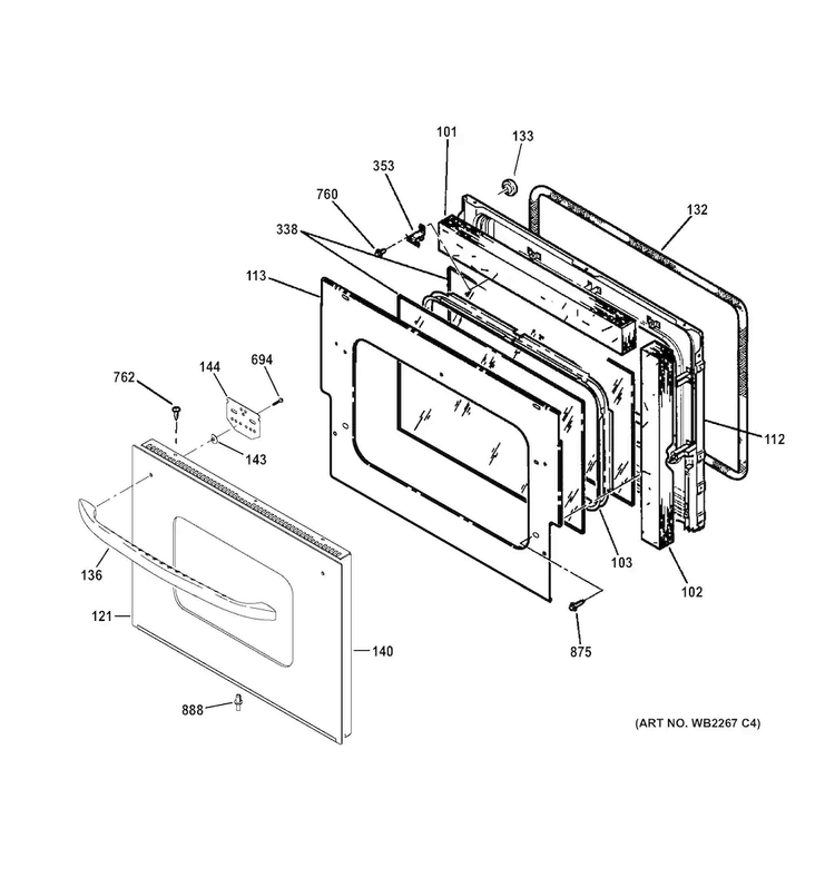 Door Diagram and Parts List for JM250DF1BB  General Electric Range
