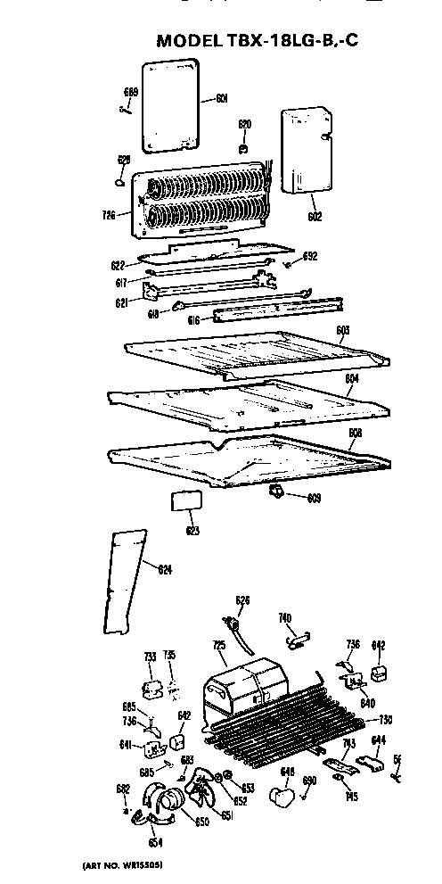 Unit Parts Diagram and Parts List for TBX18LGC  General Electric Refrigerator
