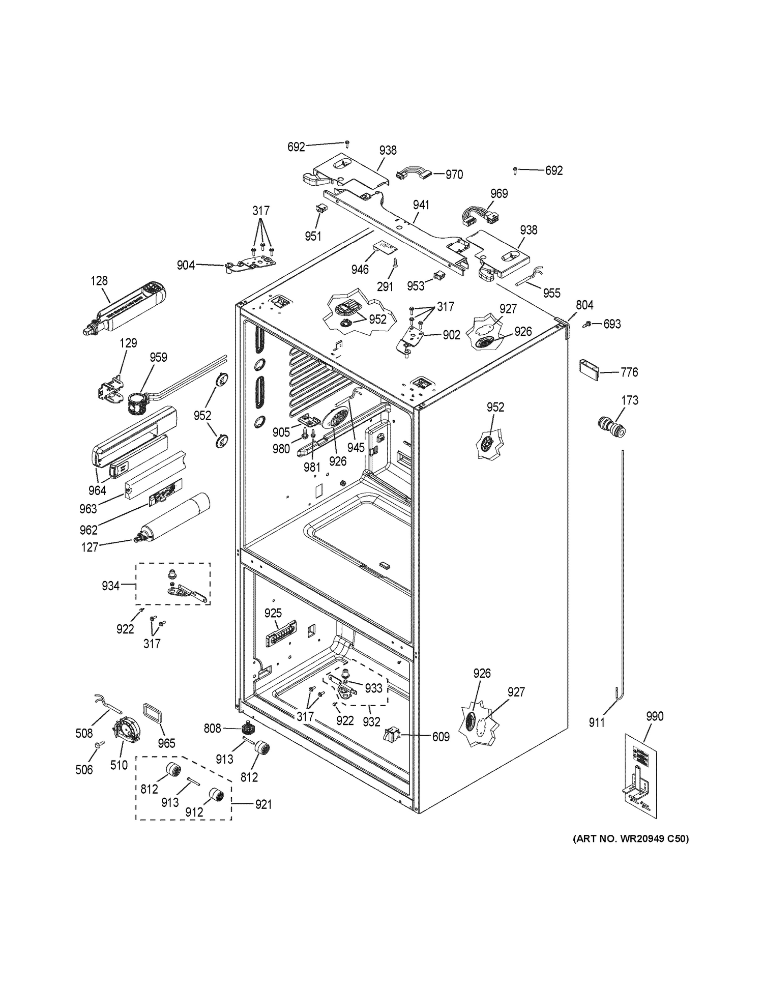 CASE PARTS Diagram and Parts List for CYE22USHMSS  General Electric Refrigerator