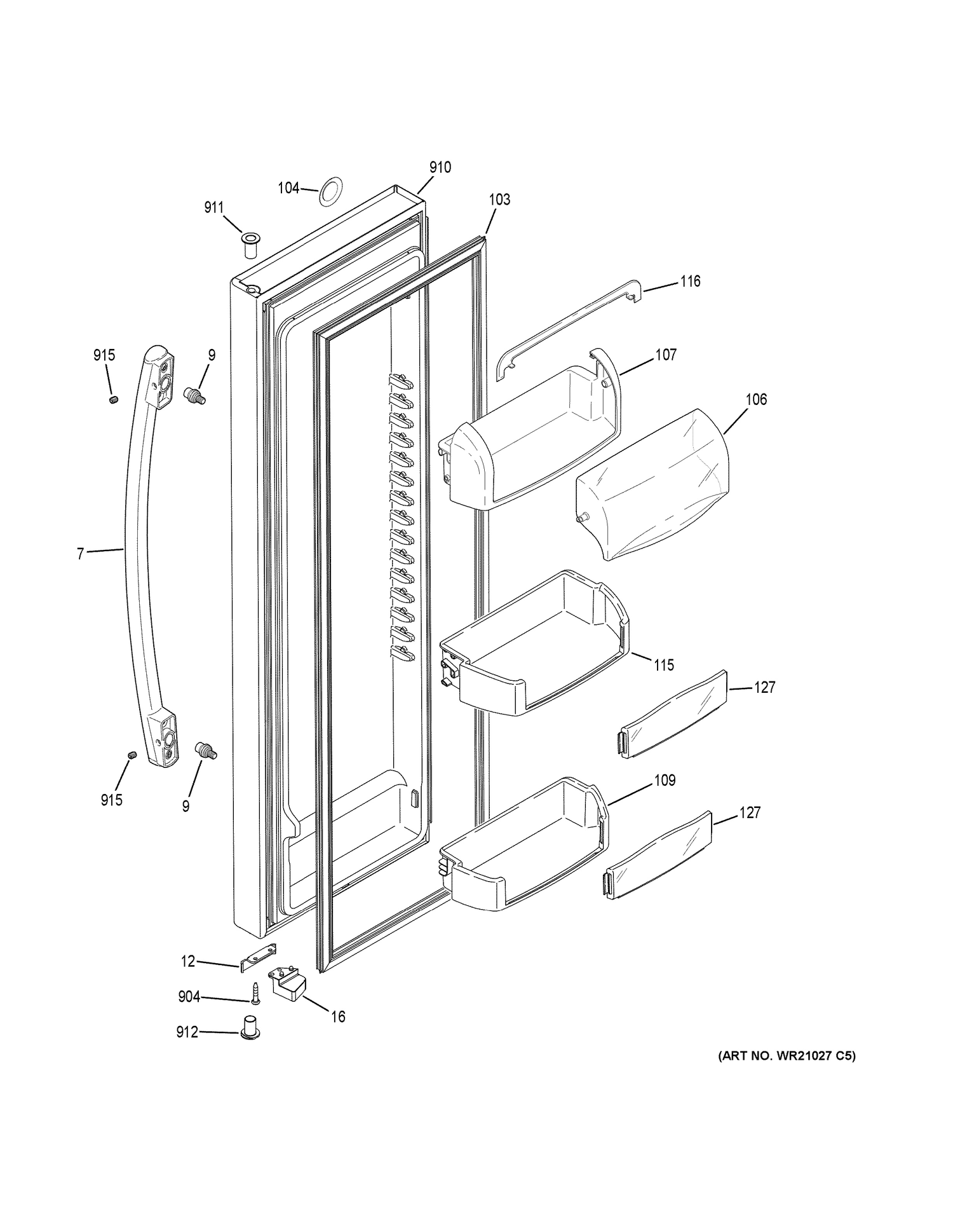 FRESH FOOD DOOR Diagram and Parts List for GSE25HGHJHWW  General Electric Refrigerator
