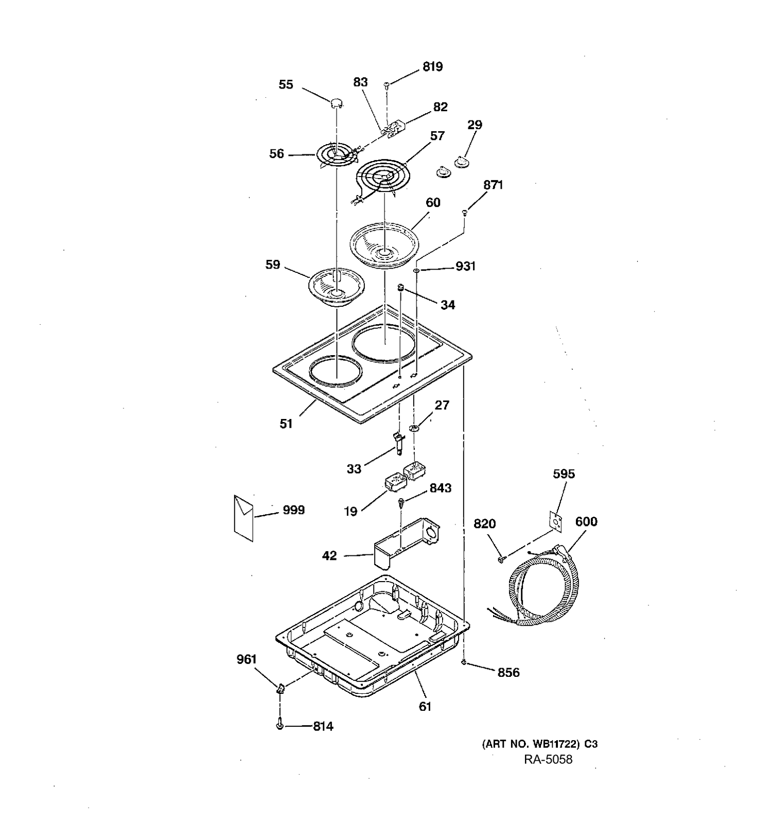CONTROL PANEL & COOKTOP Diagram and Parts List for JP201CB1SS  General Electric Range