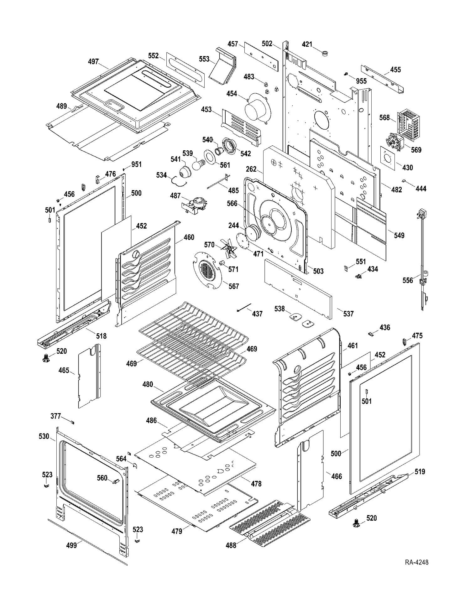 CHASSIS PARTS Diagram and Parts List for JCGB600DET1WW  General Electric Range
