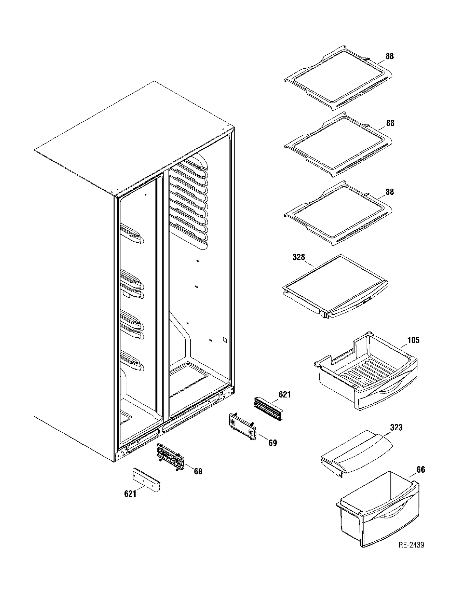 FF SHELVES Diagram and Parts List for GSR23YBTASS  General Electric Refrigerator