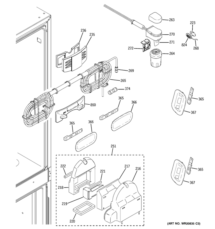 Fresh Food Section Diagram and Parts List for PGSS5RKZJSS  General Electric Refrigerator